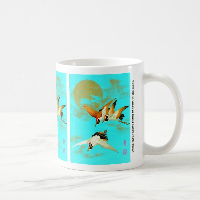 Caneca De Café Três guindastes sarus voando em frente à lua (Direita)