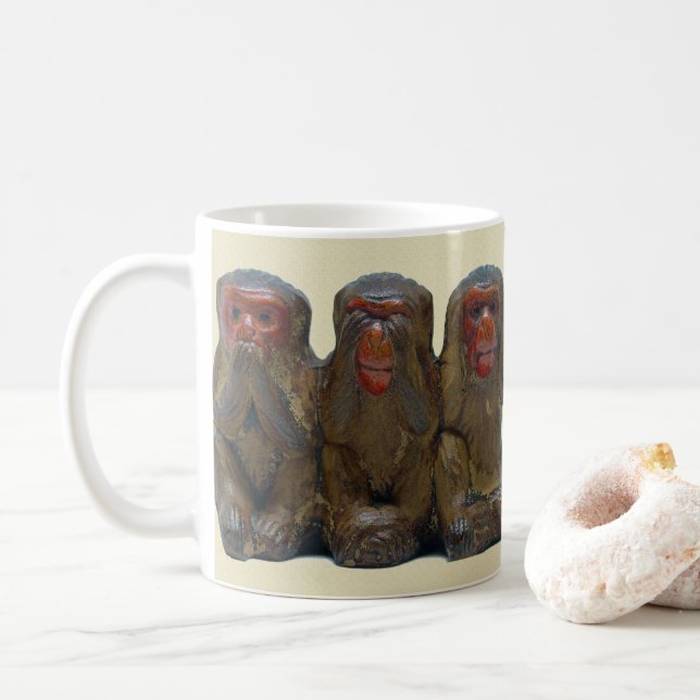 Caneca De Café Três Macacos Sábios (Com Donut)