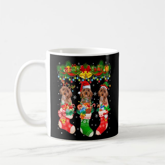 Caneca De Café Três Papais noeis Reindeer Elf Cães Cockapoo Em Ch (Esquerda)