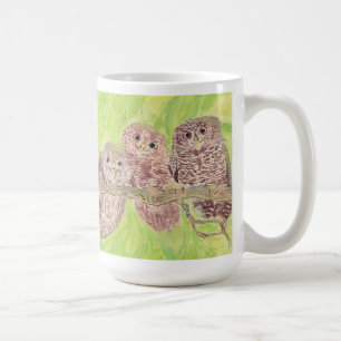 Caneca De Café Três Pequenas Corujas De Vassoura - pintura acrí