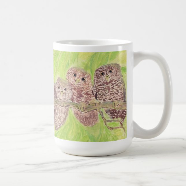 Caneca De Café Três Pequenas Corujas De Vassoura - pintura acríli (Direita)