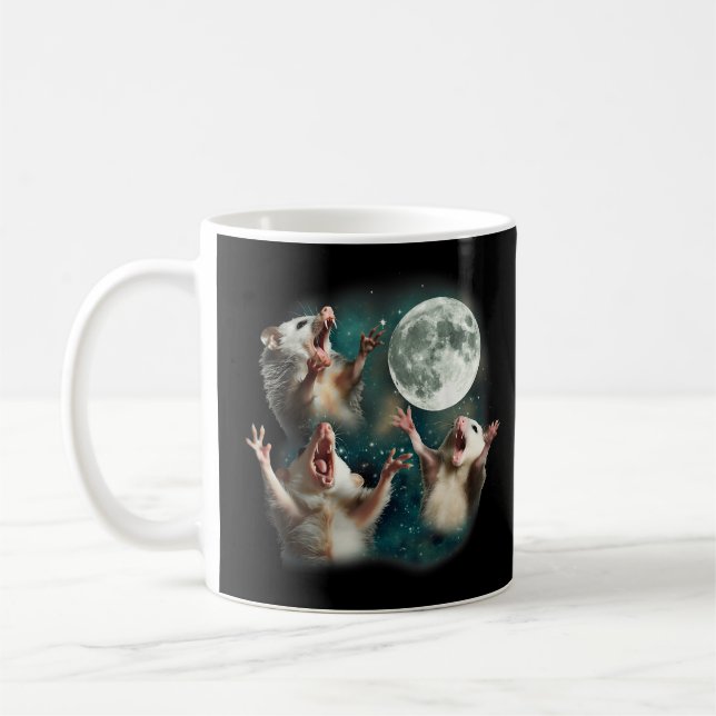 Caneca De Café Três Possum Lua 3 Gambá Engraçado Estranho Meme Am (Esquerda)