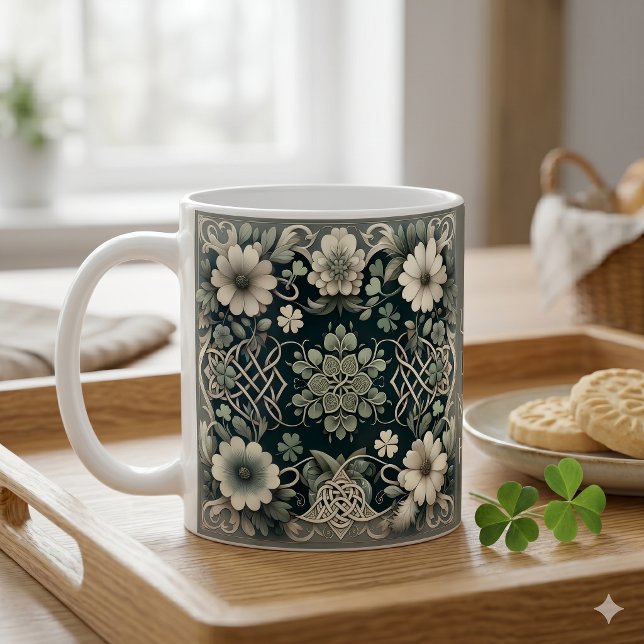 Caneca De Café Trevo Celta Amuleto Floral (Celtic Clover Floral Charm Coffee Mug)