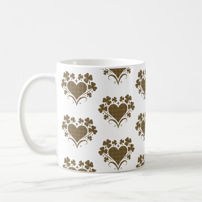 Caneca De Café Trevo de Quatro Folhas em Xadrez Oliva Clássico Cl (Esquerda)