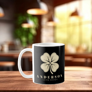 Caneca De Café Trevo de Quatro Folhas Irlandês Sortudo com Preto