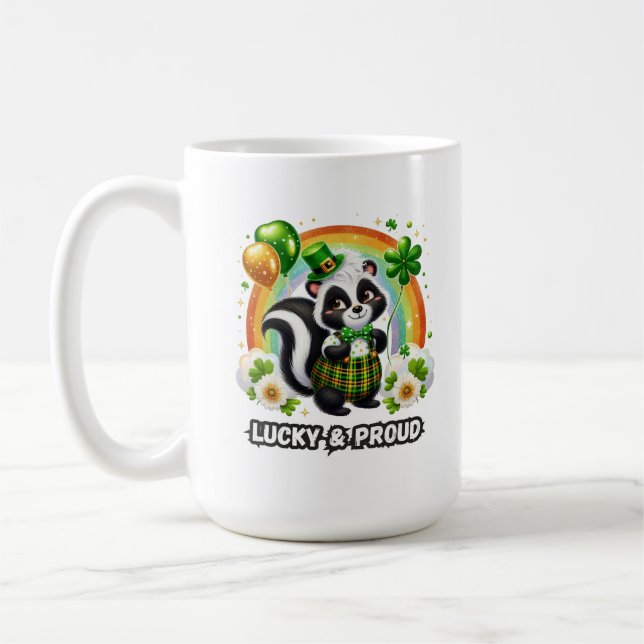 Caneca De Café Trevo de Quatro Folhas Sortudo e Orgulhoso Gambá (Esquerda)