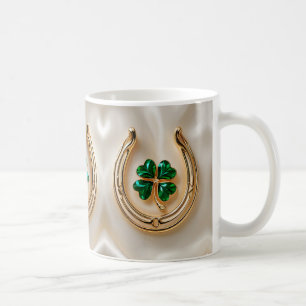 Caneca De Café Trevo sortudo com ferradura Dourada
