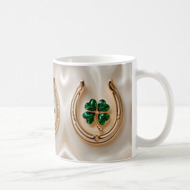 Caneca De Café Trevo sortudo com ferradura Dourada (Direita)