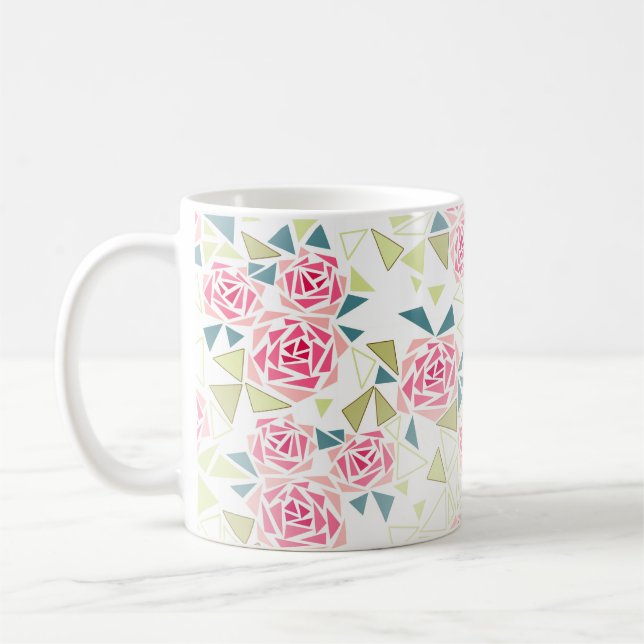 Caneca De Café Triângulos abstratos rosas impressão mosaico moder (Esquerda)