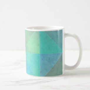 Caneca De Café Triângulos Azul Verde Esmeralda Padrão de Arte Geo