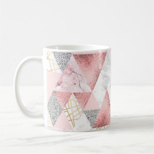 Caneca De Café Triângulos de prata de ouro geométricos, padrão de