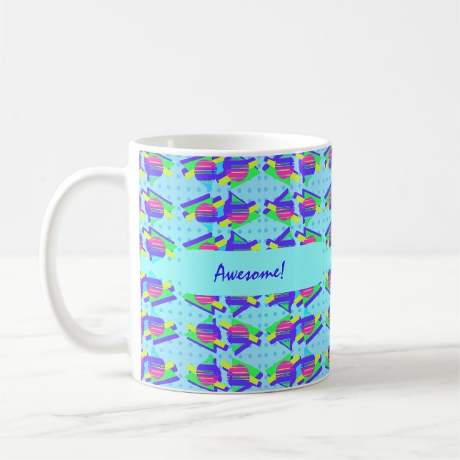 Caneca De Café Triângulos Personalizáveis de Memphis Azul Elétric (Esquerda)