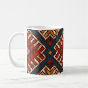Caneca De Café Tribal Aztec, padrão sem costura, em lã de malha
