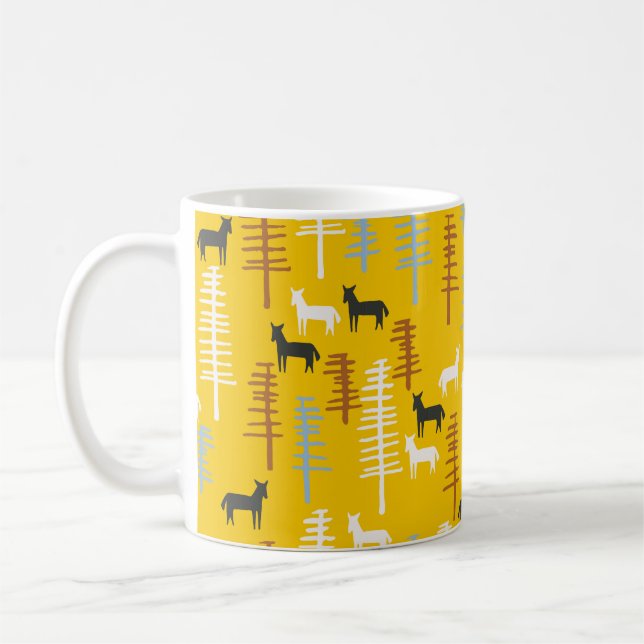 Caneca De Café Tribal com cavalos e árvores, criativo (Esquerda)
