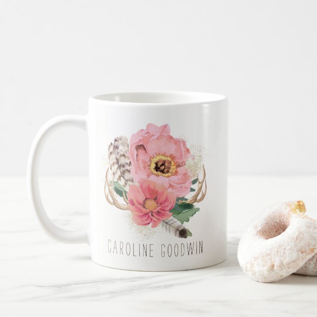 Caneca de café tribal das penas de Boho (Com Donut)