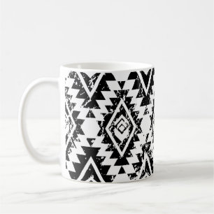 Caneca De Café Tribal Navajo: geometria branca negra.