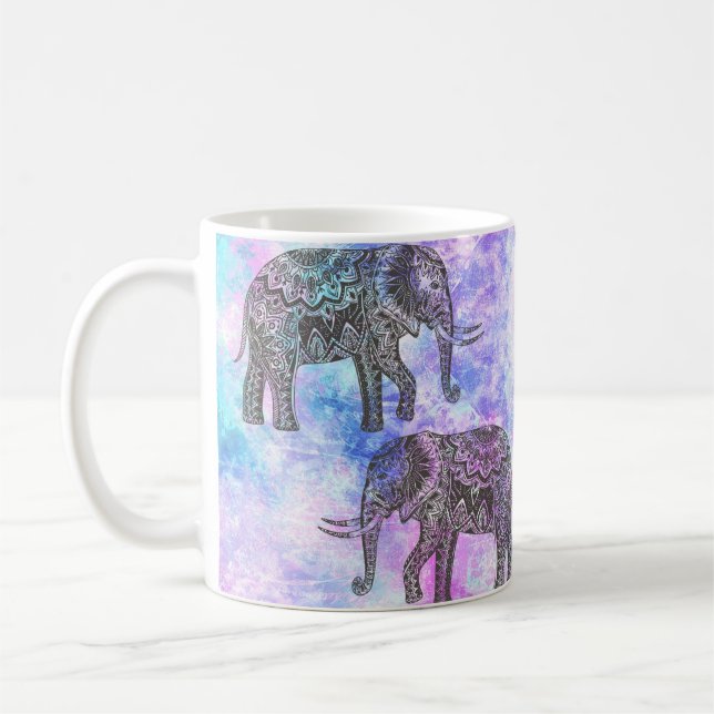 Caneca De Café Tribal Negra-Rosa Elefante Brilhante (Esquerda)