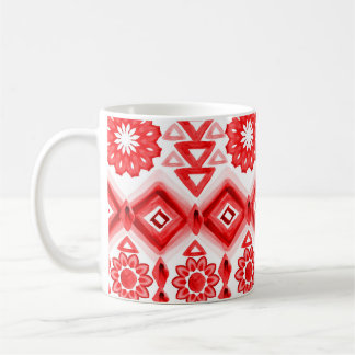 Caneca De Café Tribal vermelho, padrão étnico de aquarela.