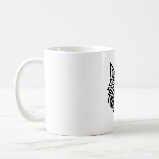Caneca De Café Tribal Wolf Mug – Bold Geometric Animal Design (Esquerda)