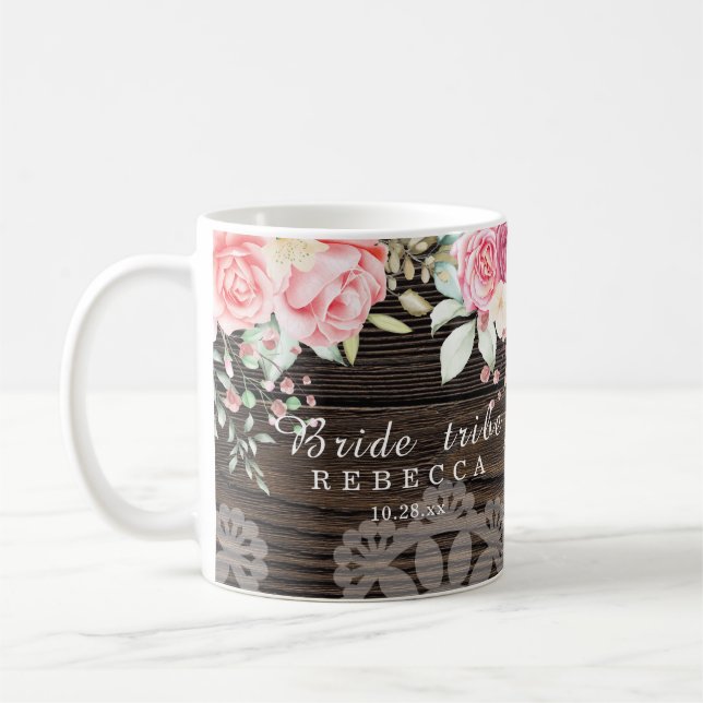 Caneca De Café Tribo Rustic Floral Wedding Bride (Esquerda)