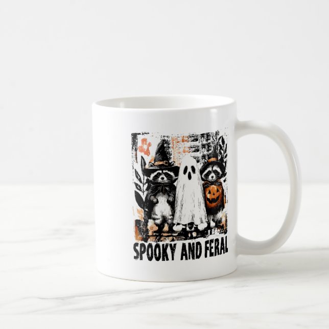 Caneca De Café Tric Ghost Raccoon, Cute Ghost Cute E Feral Hallow (Direita)