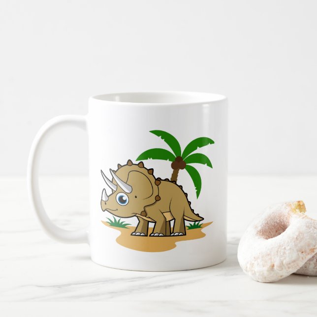 Caneca De Café Tricerátops Num Clima Tropical. (Com Donut)