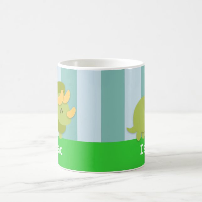Caneca De Café Tricerátops verdes e amarelos de Kawaii para crian (Centro)