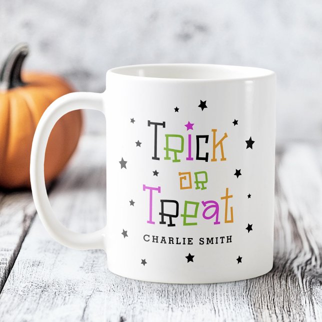 Caneca De Café Trick ou trata estrelas de nome Halloween (Trick or treat name stars Halloween Coffee Mug)