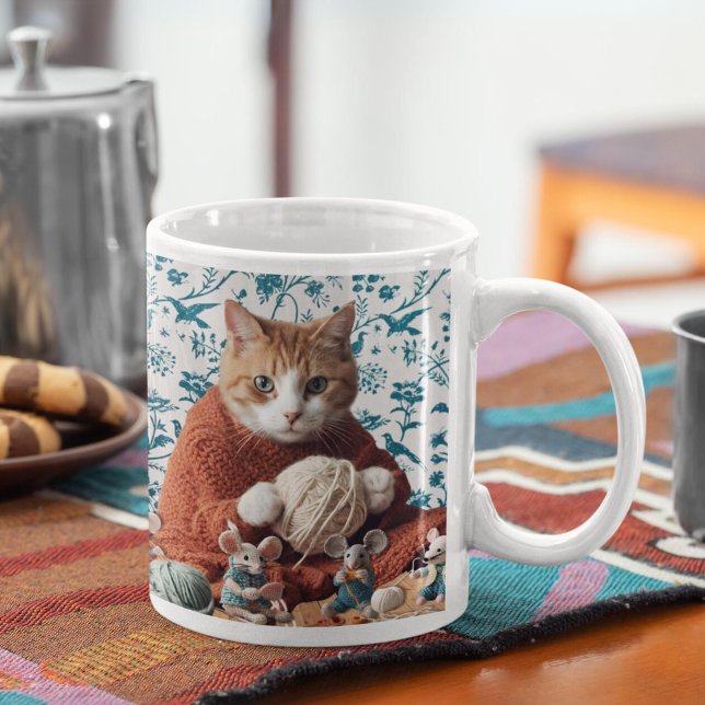 Caneca De Café tricô de crochet Cat e tricô de mouse (Criador carregado)