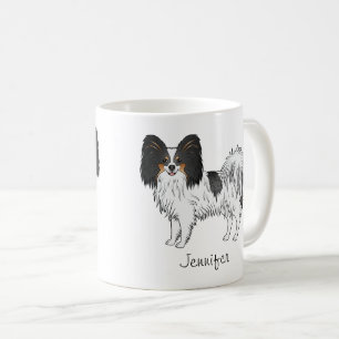 Caneca De Café Tricolor Papillon Cão Cachorro Com Nome Personaliz