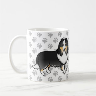 Caneca De Café Tricolor Shetland Sheepdog Cartoon Dog & Paws
