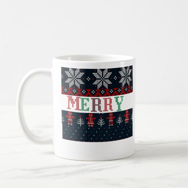 Caneca De Café tricotar Feliz Natal (Esquerda)