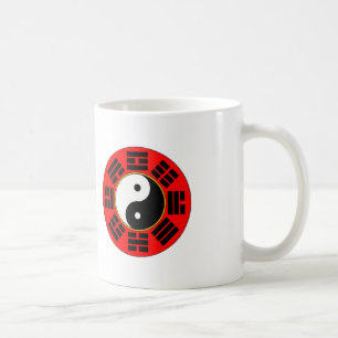 Caneca De Café Trigram chinês vermelho Yin Yang de Bagua da