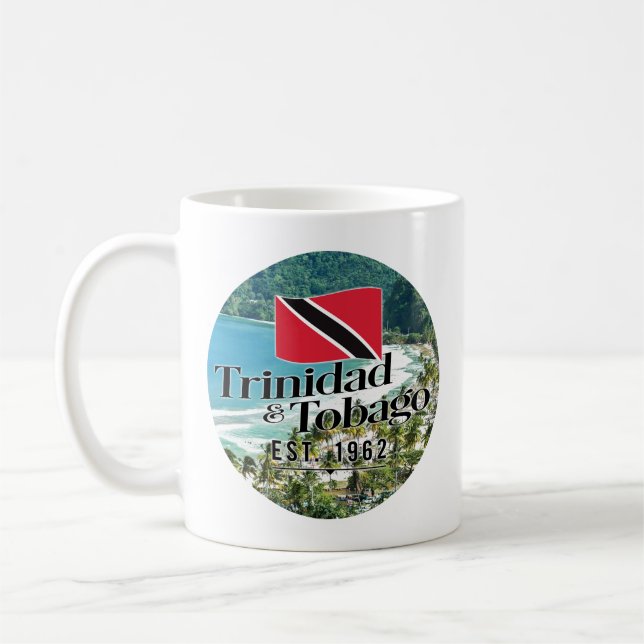 Caneca De Café "Trinidad e Tobago Est. Praia de 1962" com Bandeir (Esquerda)