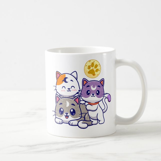 Caneca De Café Trio Adorável - Três Gatos Gelados (Direita)