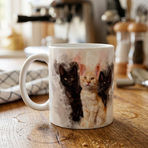 Caneca De Café Trio de Aquarela de Gatinhos Pretos e Laranjas Fof