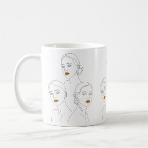 Caneca De Café Trío de Arte de Línea Feminina Elegante, Feminina