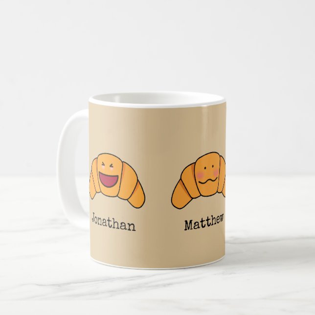 Caneca De Café Trio de Croissants Louco com Nomes Personalizados (Frente Esquerda)
