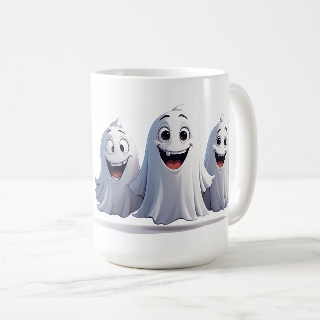 Caneca De Café Trío de Fantasmas Amigáveis Compartilhando Diversã (Frente Esquerda)