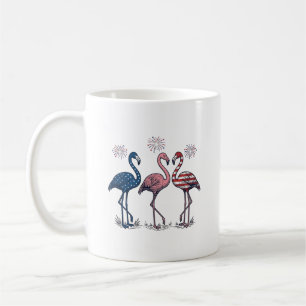 Caneca De Café Trio de Flamingos Patrióticos Design de Gravura Vi