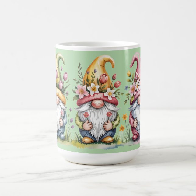 Caneca De Café Trio de Gnomos da Primavera em Aquarela com Chapéu (Centro)