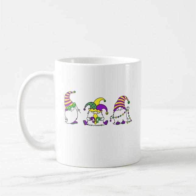 Caneca De Café Trio de Gnomos do Carnaval de Mardi Gras Fofo (Esquerda)