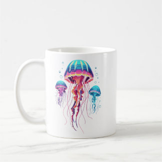 Caneca De Café Trío de Medusas Bioluminescentes de Neon Estética