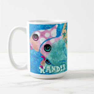 Caneca De Café Trío de Peixes Abstratos Caprichosos Azul Personal
