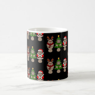 Caneca De Café Trio de peixes-boi de Natal Papai Noel Rena Árvore