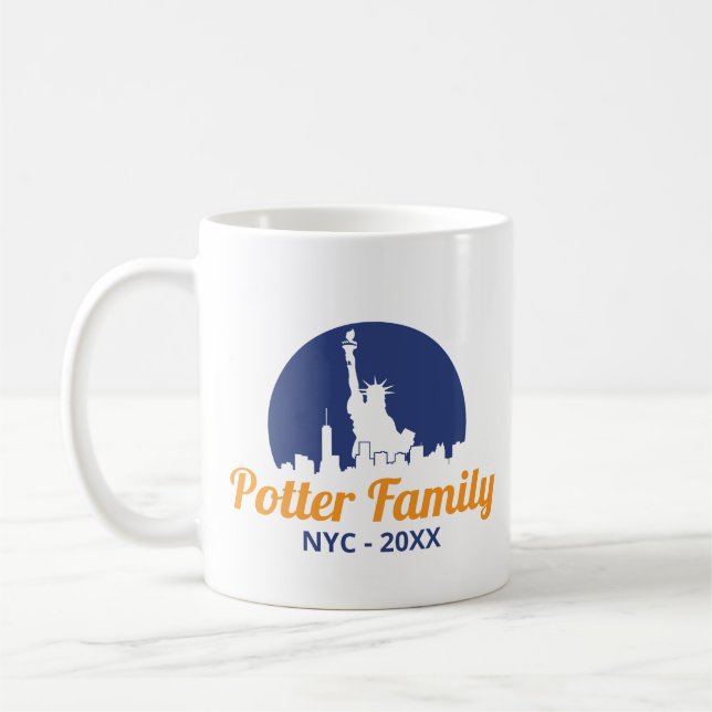 Caneca De Café Trip da Família Silhouette, Estátua NYC (Esquerda)