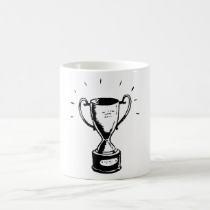 Caneca De Café Troféu Desenhado à Mão Retro Preto e Branco Prêmio