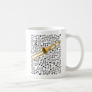 Caneca De Café Trombone com notas musicais, músico de latão