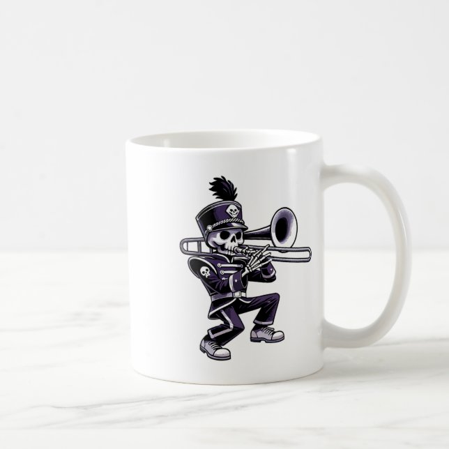 Caneca De Café Trombone de Banda de Marcha Escolar de Esqueleto H (Direita)