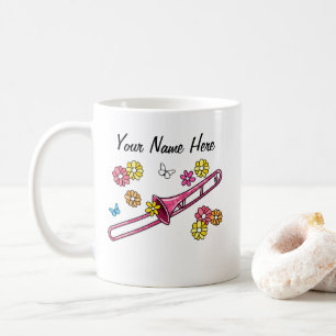 Caneca De Café Trombonista Floral Trombonista Personalizado